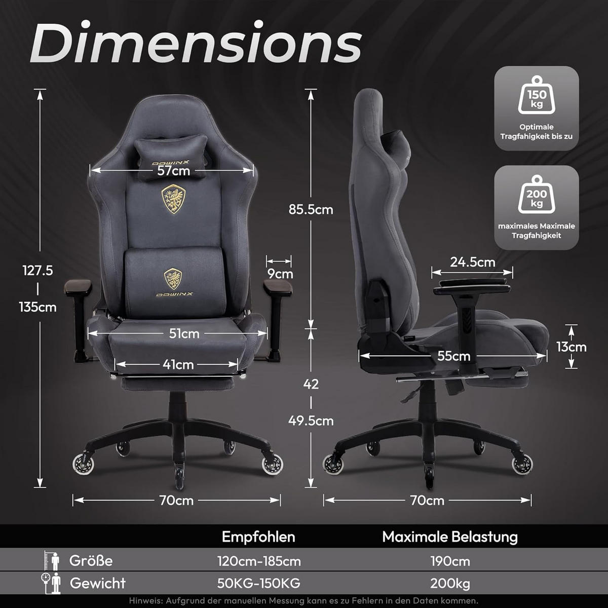 GAMING-STUHL Mikrofaser-Velours Verstellbarer Bürostuhl mit Fußstütze - Grau, Leder (70/128/70cm)