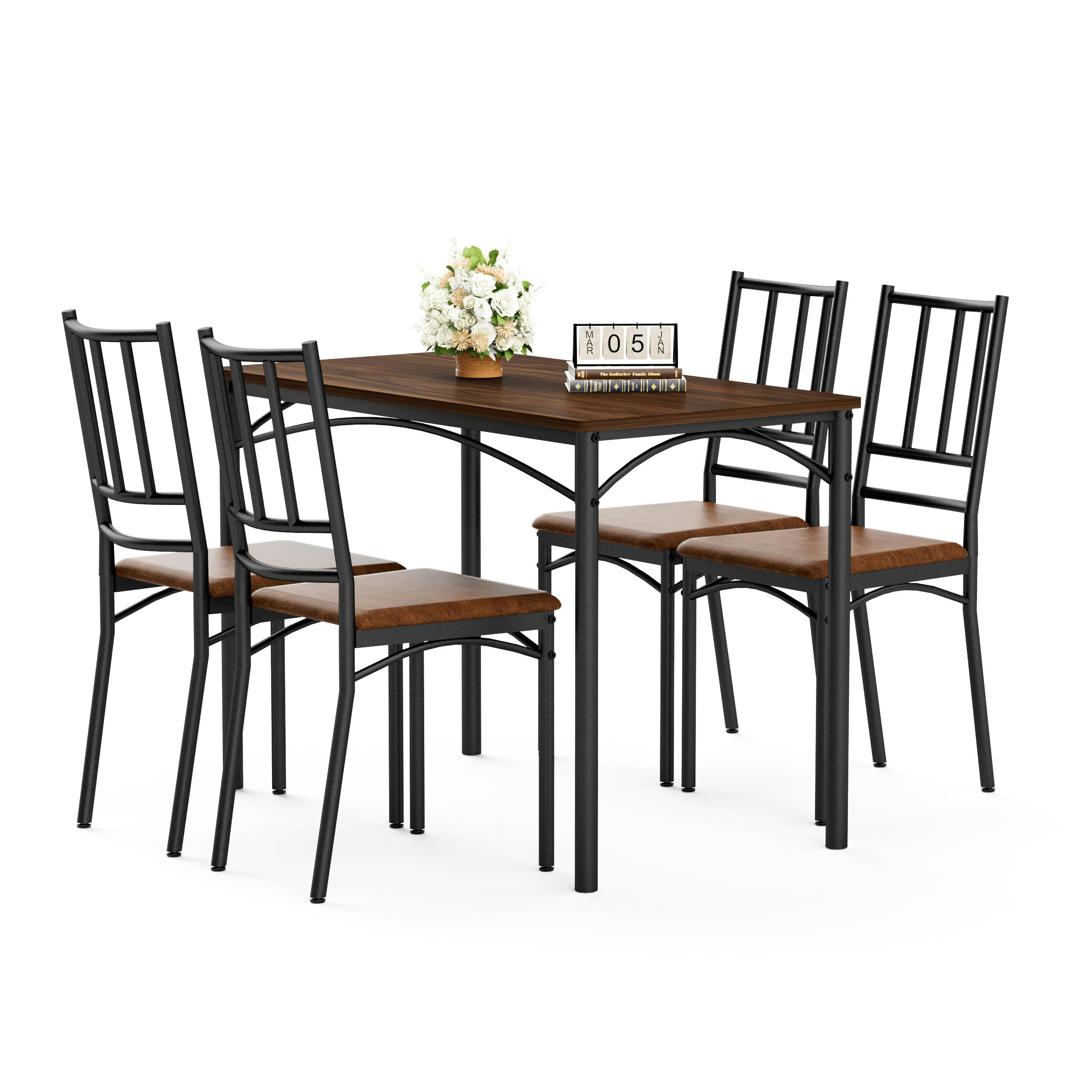ESSGRUPPE DE-39329 5-teilig, mit 4 Stühlen Walnuss - Walnussfarben, Holzwerkstoff (110/76.5/60cm) - ComfortXL