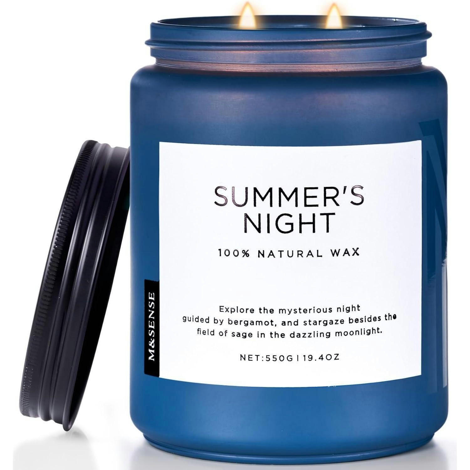 DUFTKERZE Sommernacht 550g Sojawachs mit 2 Dochten - Blau, Paraffin (13cm)