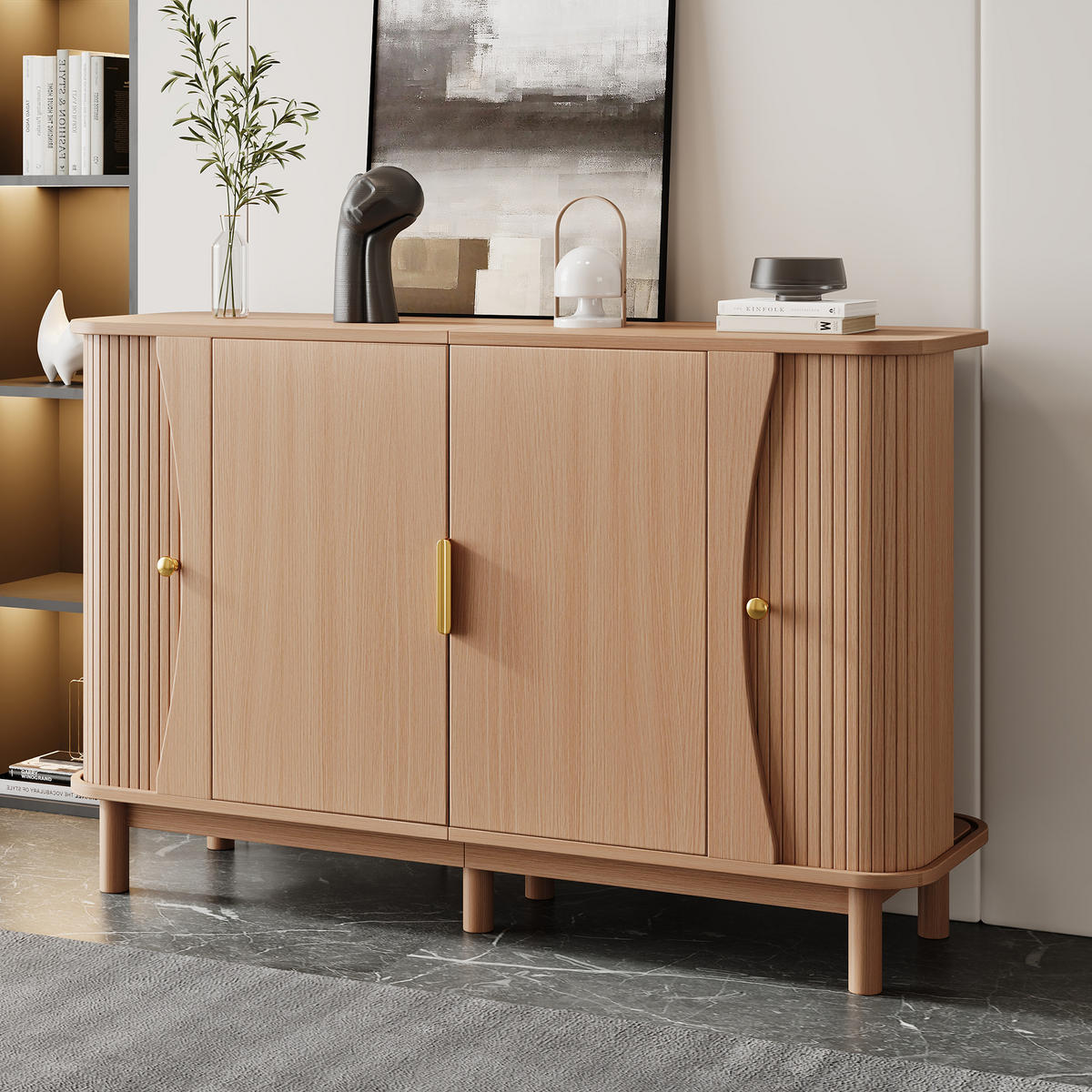 KUCHYŇSKÁ SKŘÍŇ v přírodní barvě se 2 posuvnými dvířky do obývacího pokoje, 140×40×88 cm - přírodní, kompozitní dřevo (140/88/40cm) - STILVORA