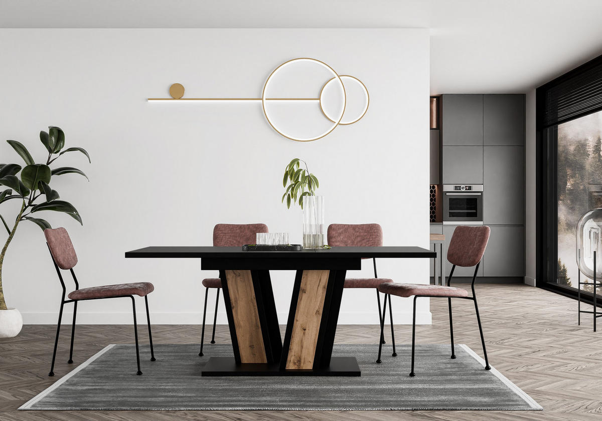 ESSTISCH BORSEN Ausziehbar 120 - 160 / 80 x 76 cm - Eiche Wotan/Schwarz, Holz (120/80/76cm) - MASSENO