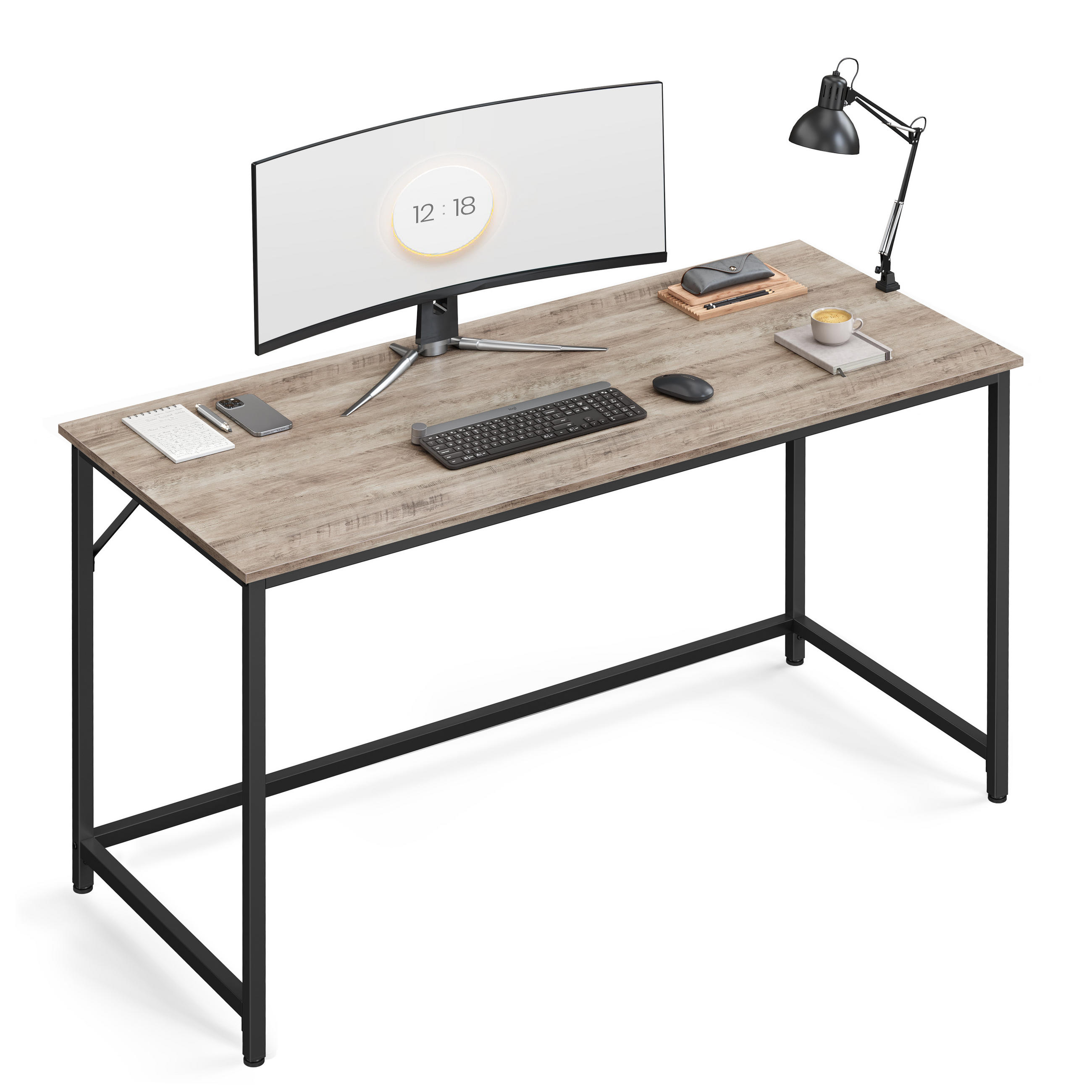SCHREIBTISCH Bin - Hellgrau, Holzwerkstoff (140/60/75cm) - VASAGLE