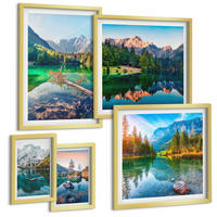 BILDER SET 5er Set - 50x50 cm & 20x30 cm & 40x60 cm Goldrahmen - Spiegelung des Waldes in Bergseen - Goldfarben, Kunststoff (40/60cm) - TULUP