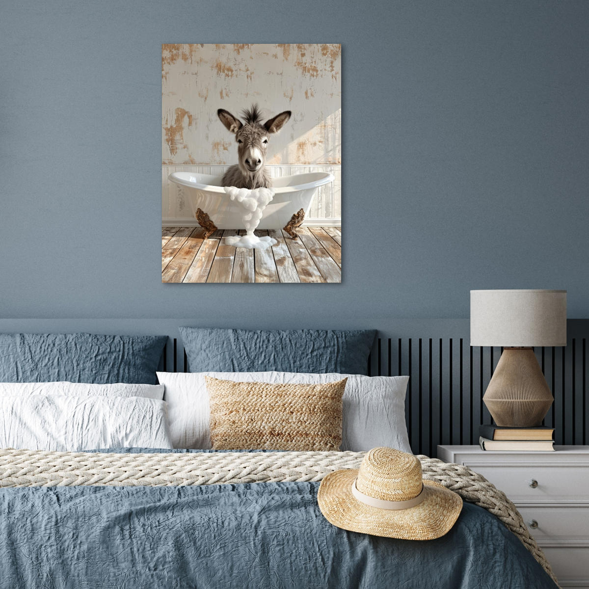 POSTER Esel - Tiere - Badewanne - Schaumstoff 60x80 cm - Weiß, Papier (60/80/0.1cm) - MuchoWow