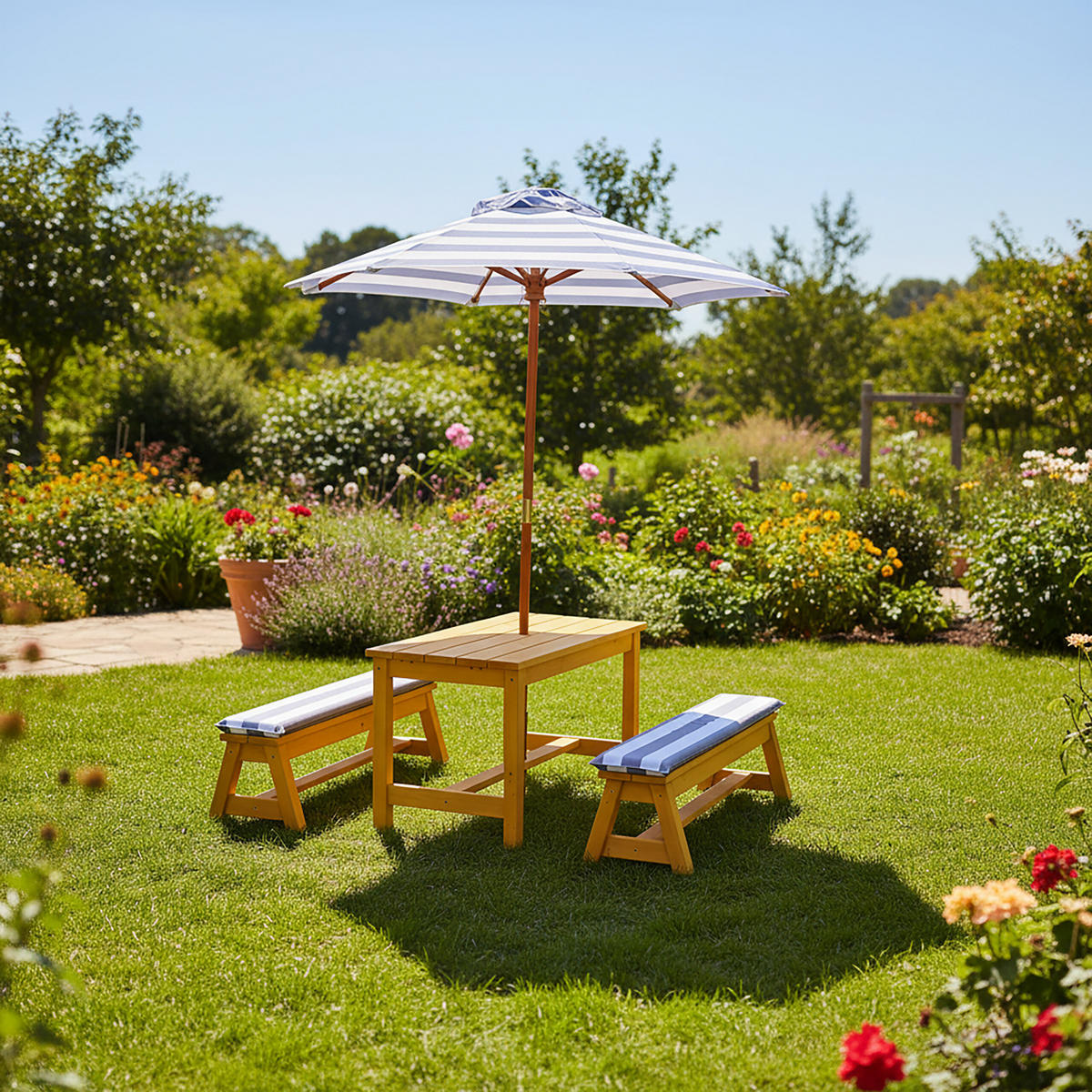 KINDERSITZGRUPPE Orange mit Sonnenschirm - Hellbraun, Holz/Textil - Relaxdays