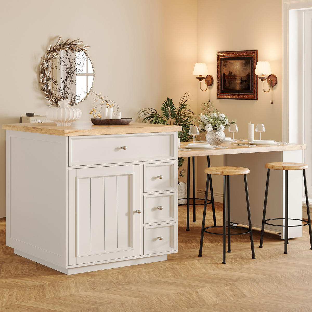 INSULĂ BUCĂTĂRIE 120-184cm Extensibilă Alb - alb, compozit lemnos (182/94/70cm) - FLIEKS