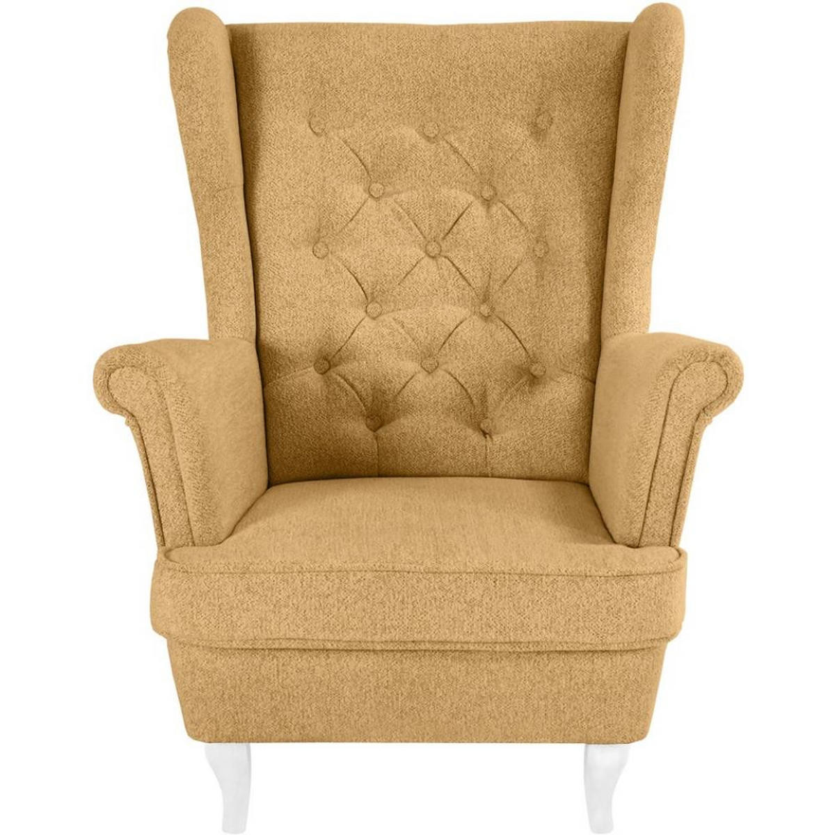 CHESTERFIELD-SESSEL Falco gelb mit Weiß Holzbeinen - Gelb/Weiß, Holz/Textil (82/102/92cm) - Beautysofa