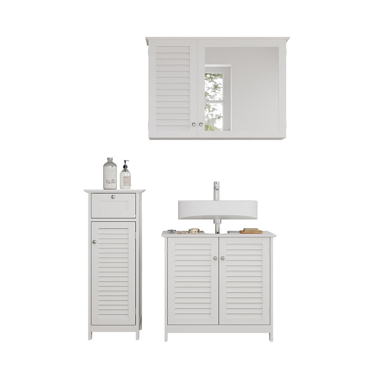 BADMÖBEL-SET Riad Weiß 3 Teile, Option 4 - Weiß, Holzwerkstoff (60/58/35cm) - Vicco