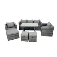 GARTENMÖBELSET mit Esstisch,Beistelltisch,Hocker 8-Sitzer Grau - Dunkelgrau/Grau, Glas/Kunststoff - Fimous