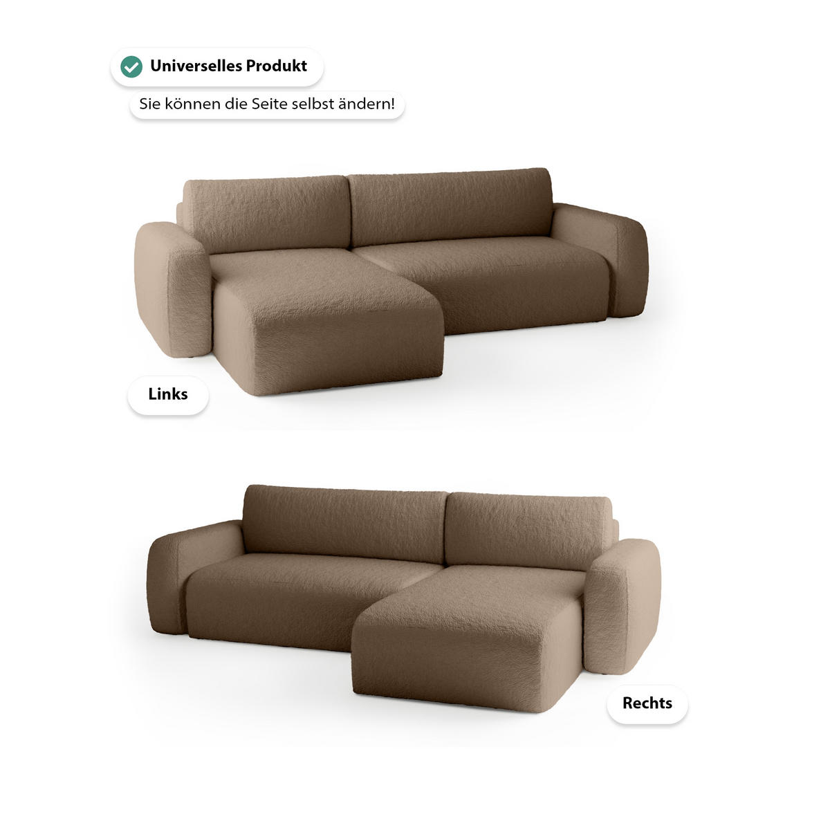 ECKSOFA Eckcouch Varde Universelle Brown - Braun, Textil (294/185cm) - Fedve