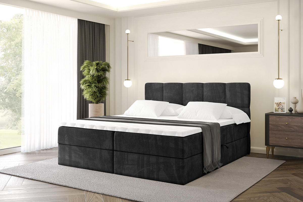 BOXBETT mit Matratze H4 und Lattenrost - LIRO - 160x200 - Schwarz Casablanca - Schwarz, Holzwerkstoff/Kunststoff (160/200cm) - ALTDECOR