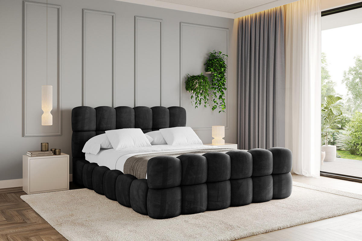 POLSTERBETT mit Bettkasten, Fußteil und Lattenrost, Bett mit Matratze H3/H4 - LEYA-Z 120x200 Schwarz - Schwarz, Holzwerkstoff/Textil (120/200cm) - ALTDECOR