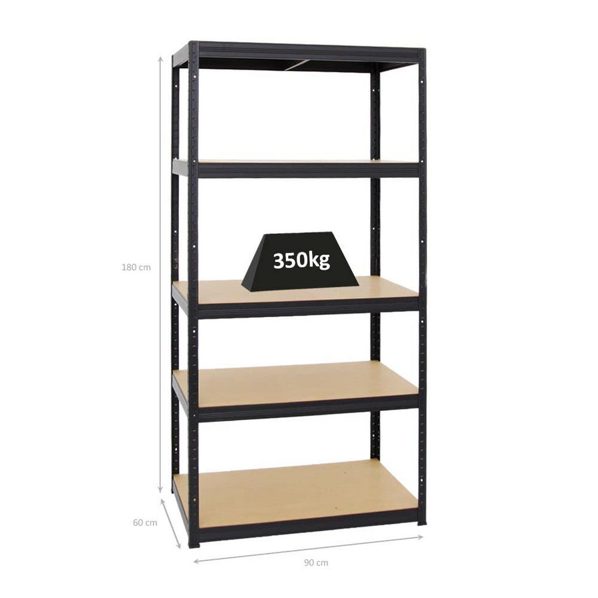 SCHWERLASTREGAL Slim Elephant M 180x90x60 cm 5 Ebenen Fachlast 350 kg Schwarz - Schwarz, Metall (90/180/60cm) - PROREGAL
