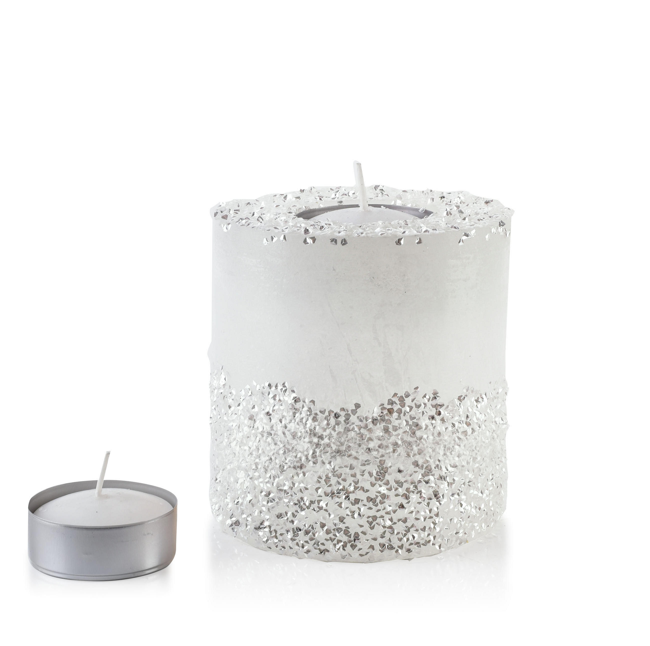 TEELICHTHALTER mit Teelight Basic Weiß 12/12/12 cm Naturmaterial - Weiß, Naturmaterialien (12cm) - Mondex