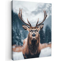 LEINWANDBILD Hirsche - Tiere - Landschaft - Winter - Schnee 60x80 cm - Kastanienfarben, Textil (60/80cm) - MuchoWow