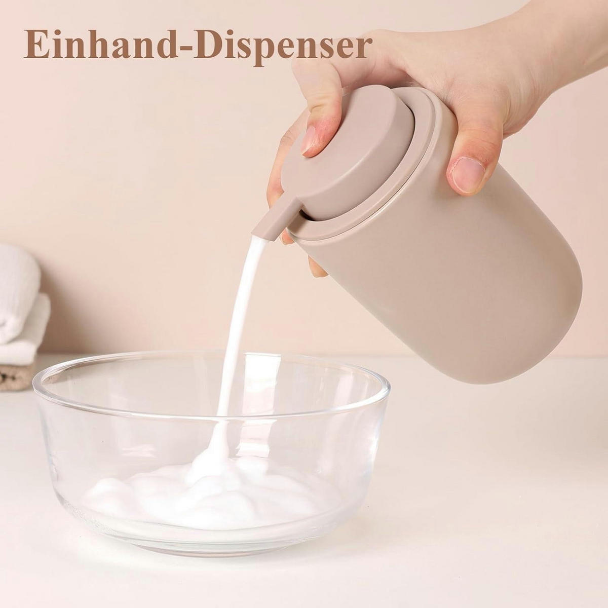 SCHAUMSEIFENSPENDER Keramik Khaki 350 ml - Beige, Keramik (8/14/8cm)