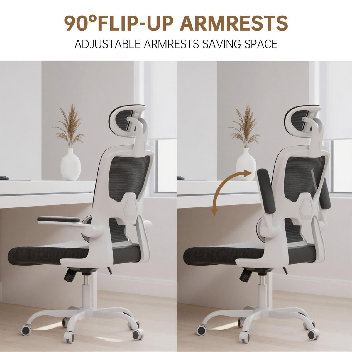 BÜROSTUHL Schwarz-Weiß ergonomisch mit klappbaren Armlehnen - Weiß, Metall (25/52.5/65cm) - Rattrix