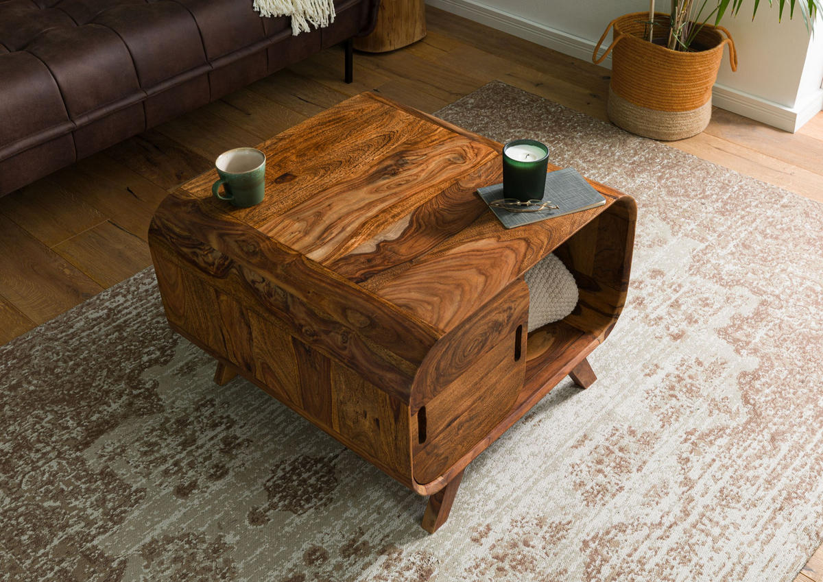 COUCHTISCH Sheesham 70x70x50 hellbraun lackiert MAILAND #133 - Braun, Holz (70/70/50cm) - Massivmoebel24