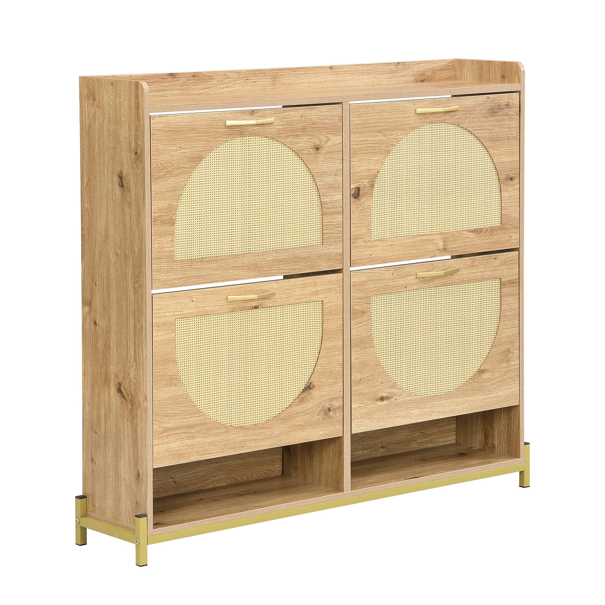 SCHUHKIPPER 109 cm in Holz-Optik & Rattan - Eichefarben, Holzwerkstoff (108/100/24cm) - Urban Meuble