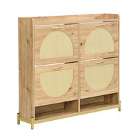 SCHUHKIPPER 109 cm in Holz-Optik & Rattan - Eichefarben, Holzwerkstoff (108/100/24cm) - Urban Meuble