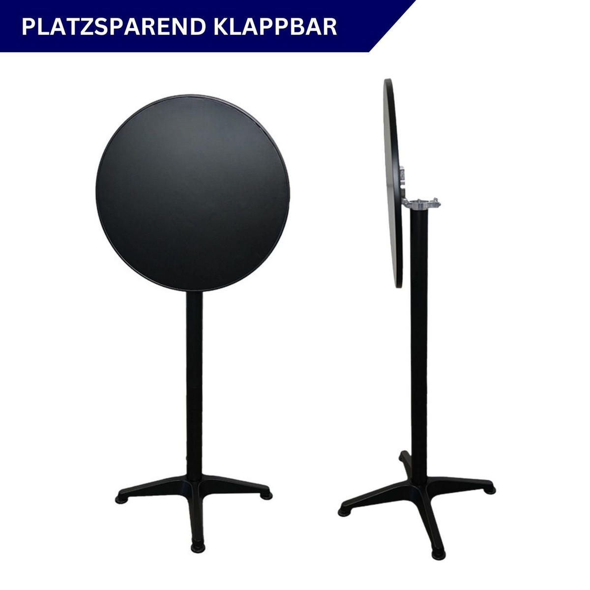 STEHTISCH mit Hussen klappbar HxØ 75-115x60cm MDF-Platte mit Edelstahlbeschichtung Schwarz - Schwarz, Metall (115/60/115cm) - CHEFGASTRO