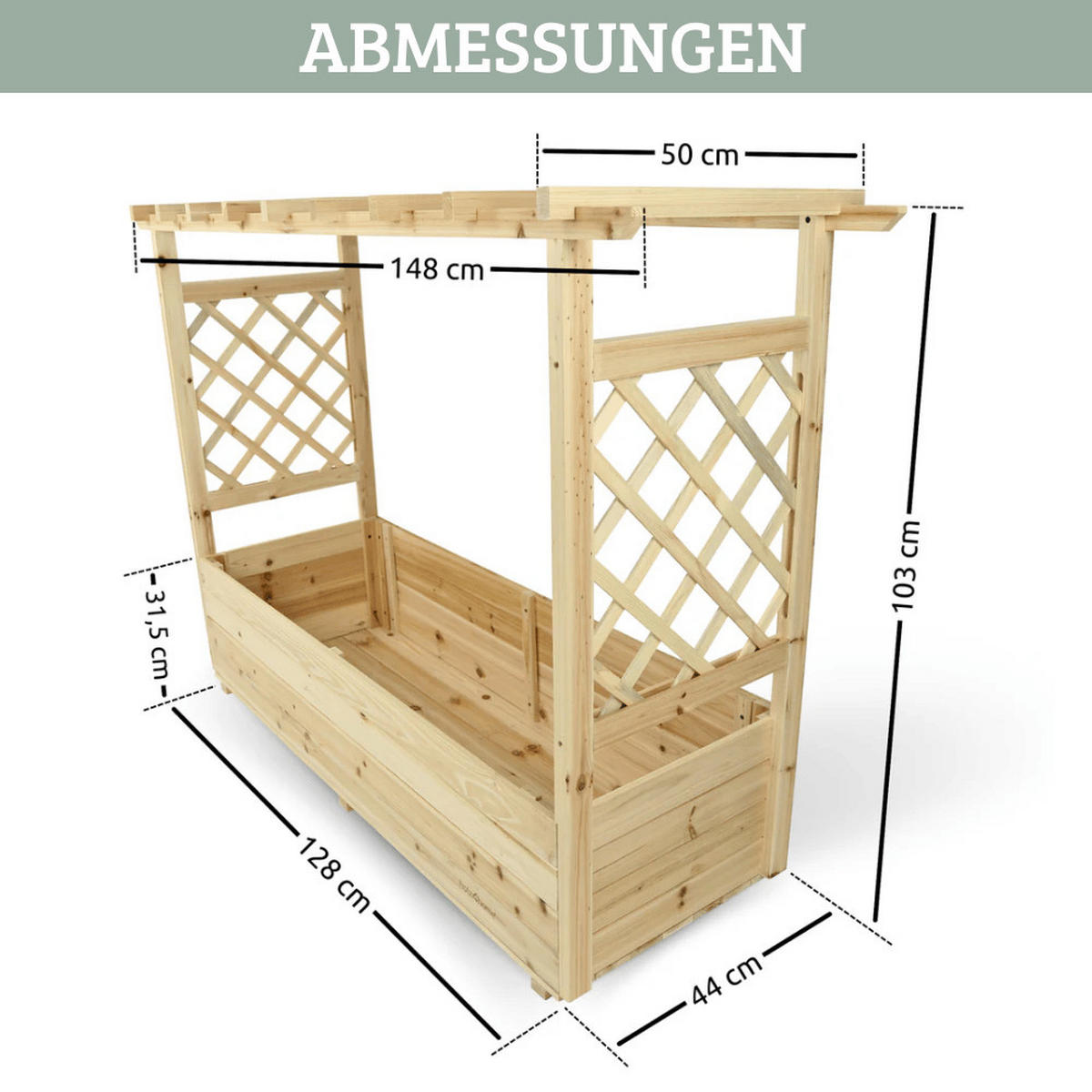 HOCHBEET mit Rankgitter THAO Inkl. Vlies 128cm Breit - Braun, Holz (128/103/44cm) - DELUKE