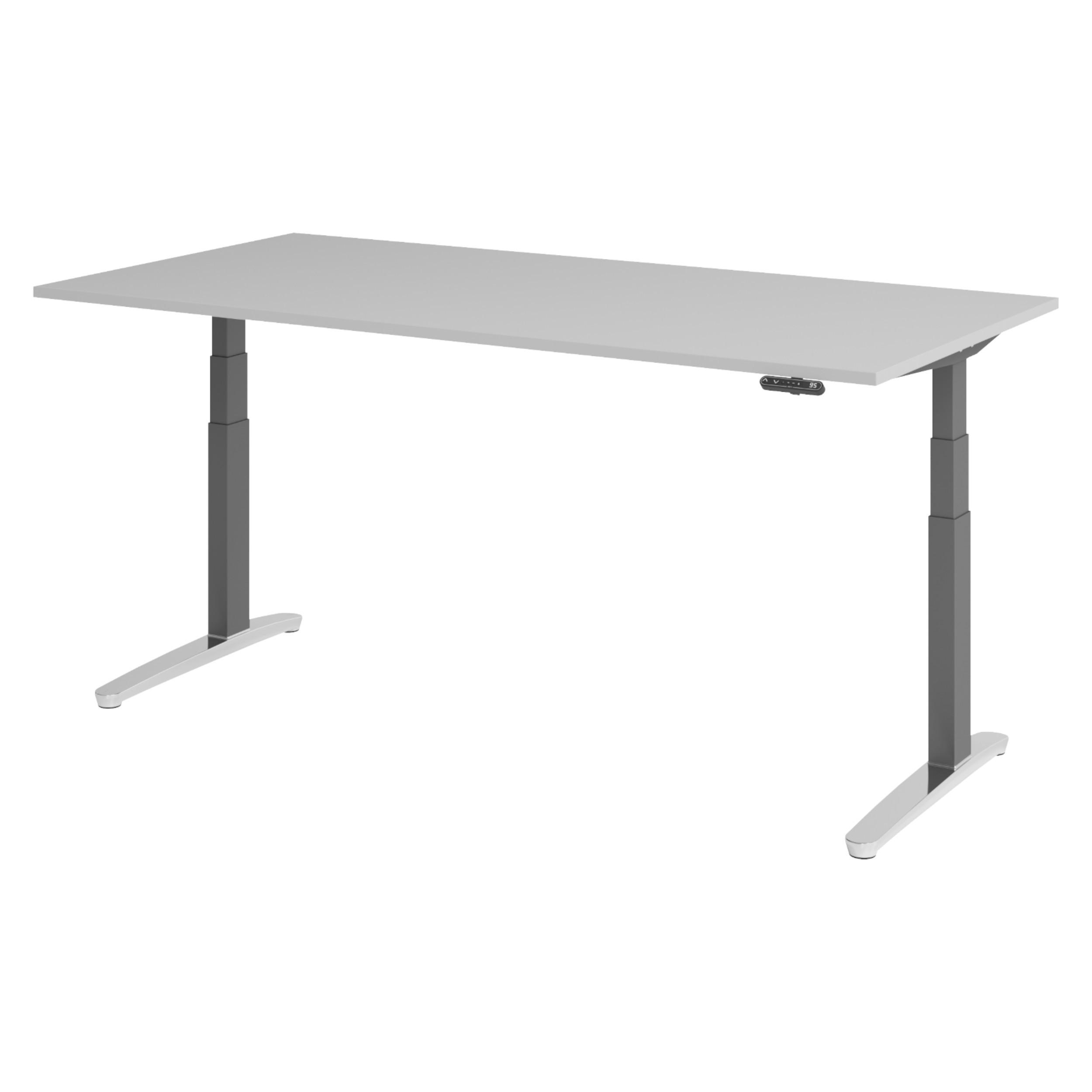 SCHREIBTISCH elektrisch XBHM 100/200/74 cm in Grau/Graphitfarben/Alu poliert - Graphitfarben/Grau, Holzwerkstoff (100/200/74cm) - bümö