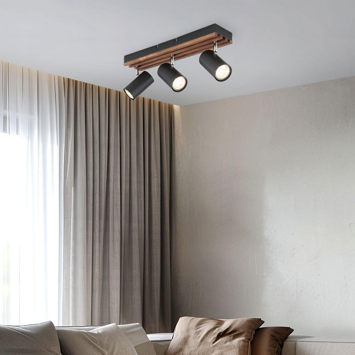 DECKENLEUCHTE Metall Holzoptik Schwarz - Schwarz, Holz (41/8/12.5cm) - Globo Lighting