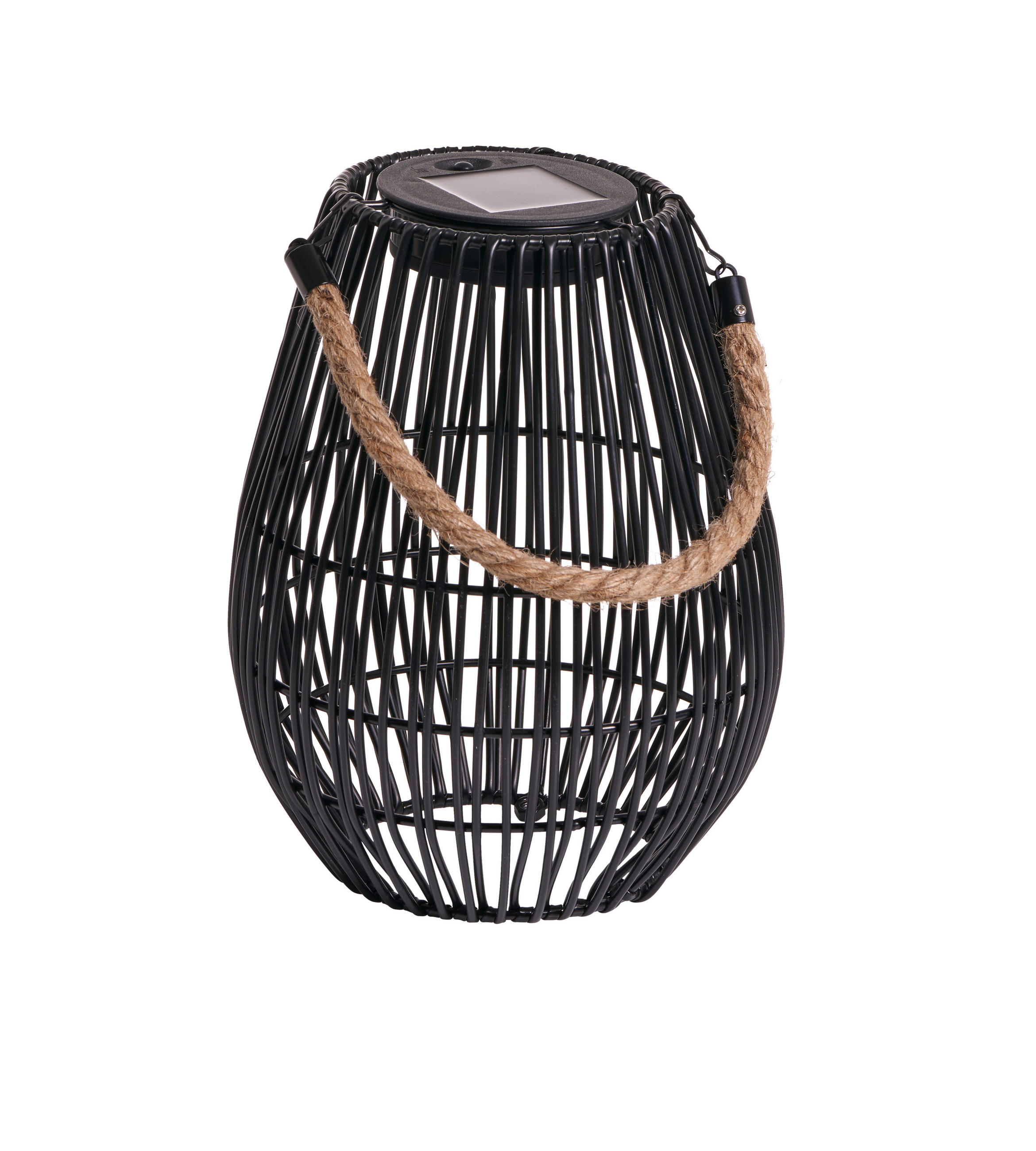 SOLAR-GEFLECHTLATERNE Oval Schwarz Ø18 5cmx24cm Kunststoff-Rattan-Metall - Schwarz, Metall (16/16/35cm) - Northpoint