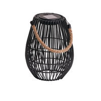 SOLAR-GEFLECHTLATERNE Oval Schwarz Ø18 5cmx24cm Kunststoff-Rattan-Metall - Schwarz, Metall (16/16/35cm) - Northpoint