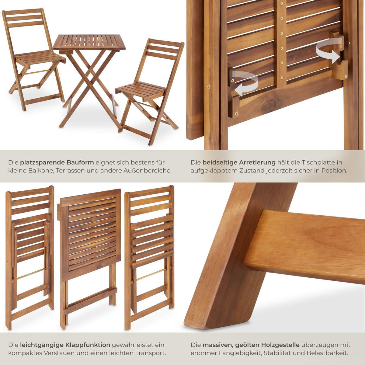 BISTROSET Sóller, massives Akazienholz, braun - Braun, Naturmaterialien/Holz - tectake