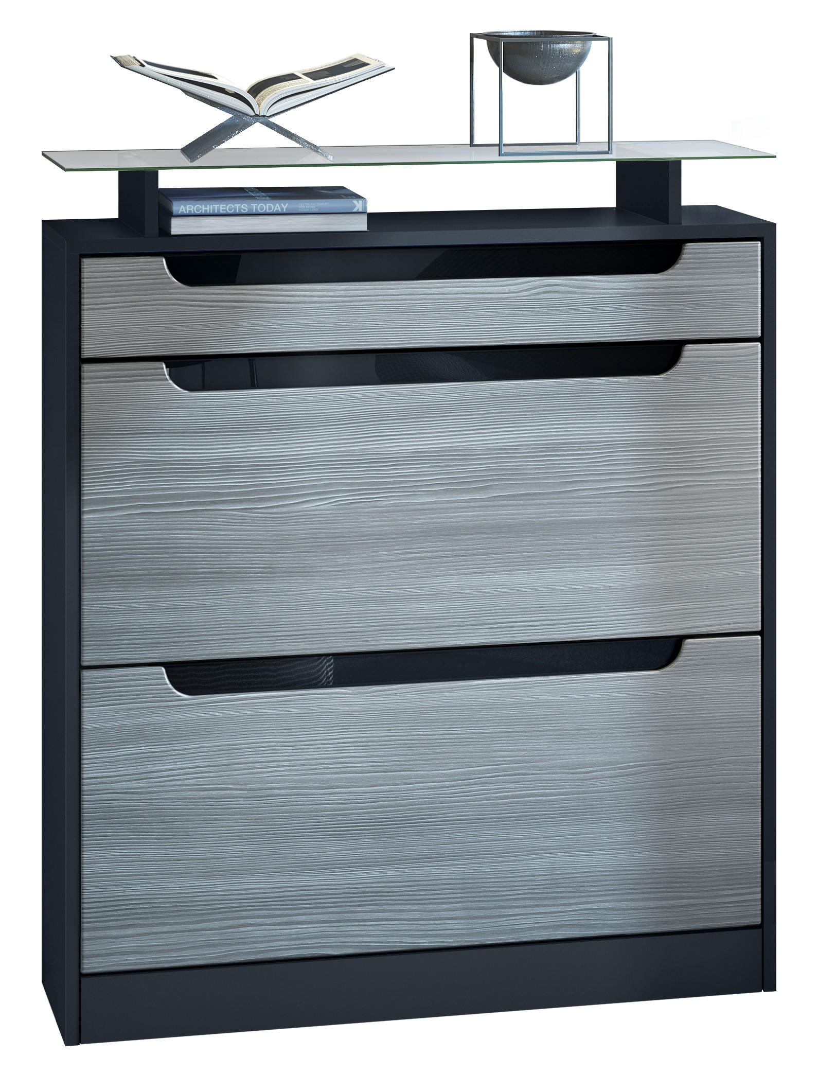 SCHUHSCHRANK Fiesta Avola-Anthrazit / Schwarz Hochglanz - Anthrazit, Holzwerkstoff (89/104/23cm) - Vladon