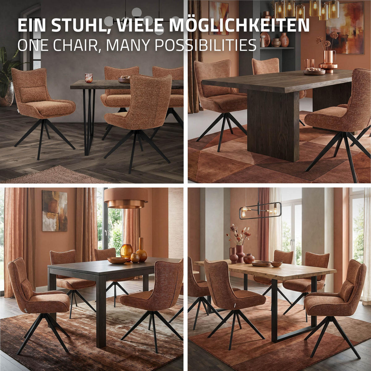 ESSZIMMERSTUHL drehbar Küchenstuhl gepolstert mit Webstoff-Bezug Rot - Rot/Schwarz, Textil/Metall (54/90/64cm) - ML-DESIGN