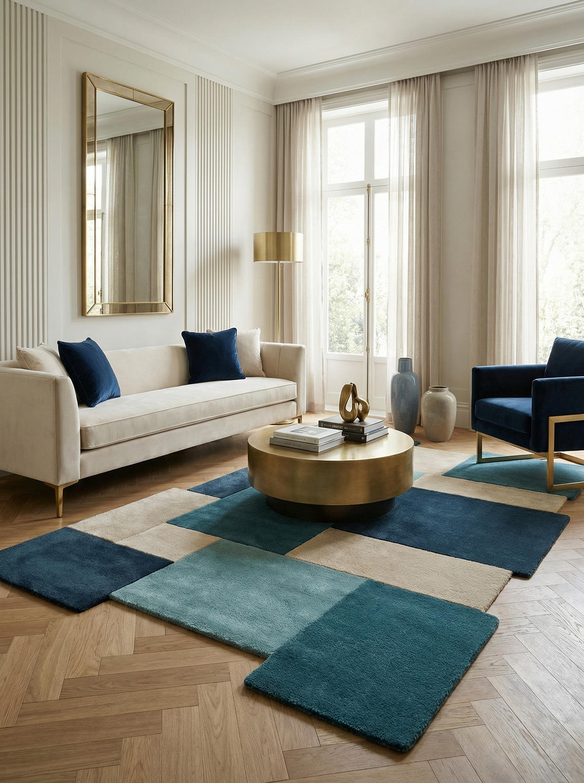 WOLLTEPPICH Geometrisch-Design, handgetuftet THAMES EVA, Türkis 150x240 cm - Blau, Textil (150/240cm) - KADIMA DESIGN