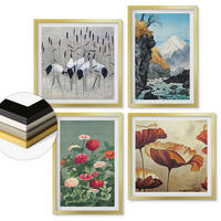 WANDBILDER 4er Set - 50x50 cm & 40x60 cm Goldrahmen - Berge, Wasserfälle, Vögel, Blumen - Goldfarben, Kunststoff (50/50cm) - ArtPrintCave