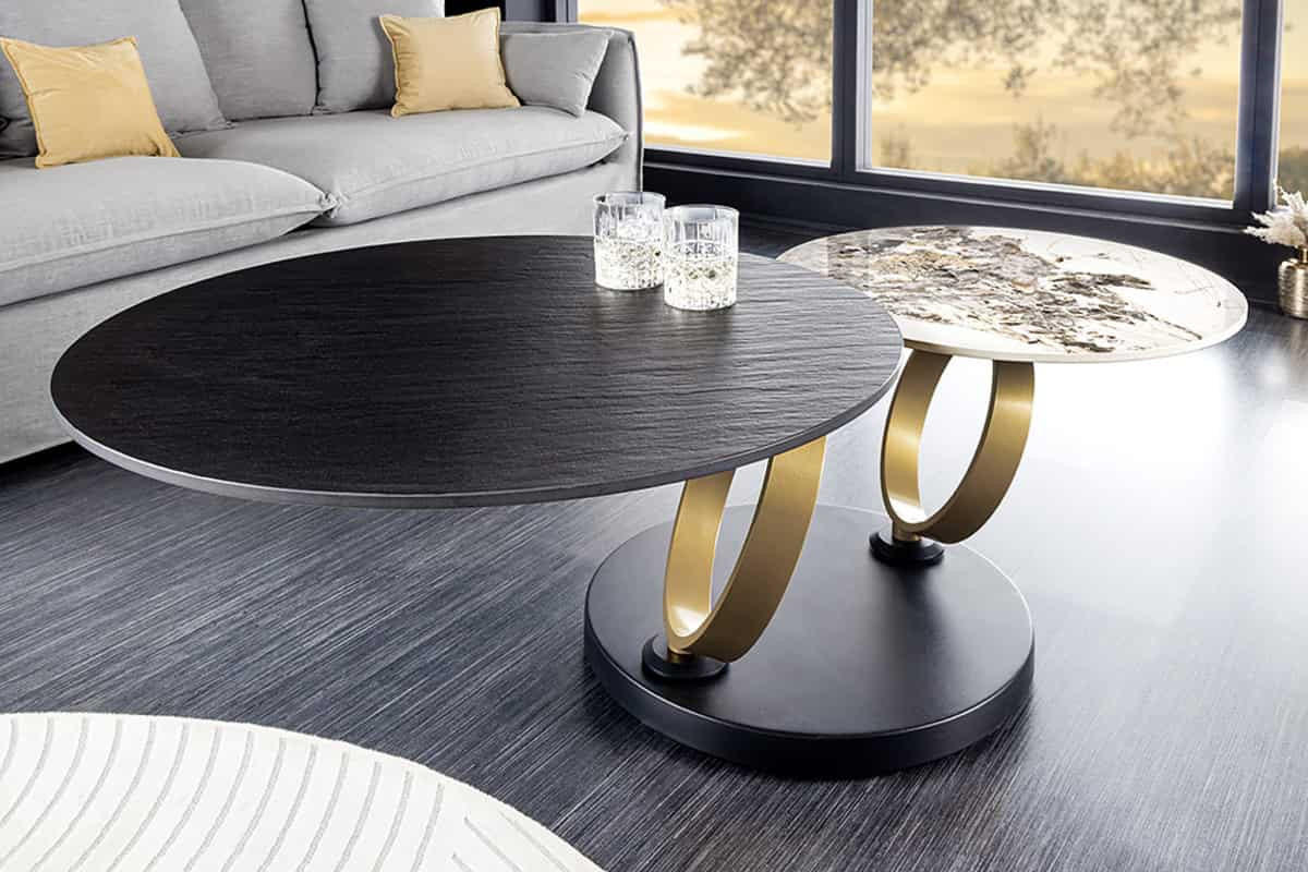 COUCHTISCH DANCING RINGS Keramik Schwarz 135 cm - Goldfarben/Schwarz, Keramik/Metall (80/134/44cm) - riess-ambiente