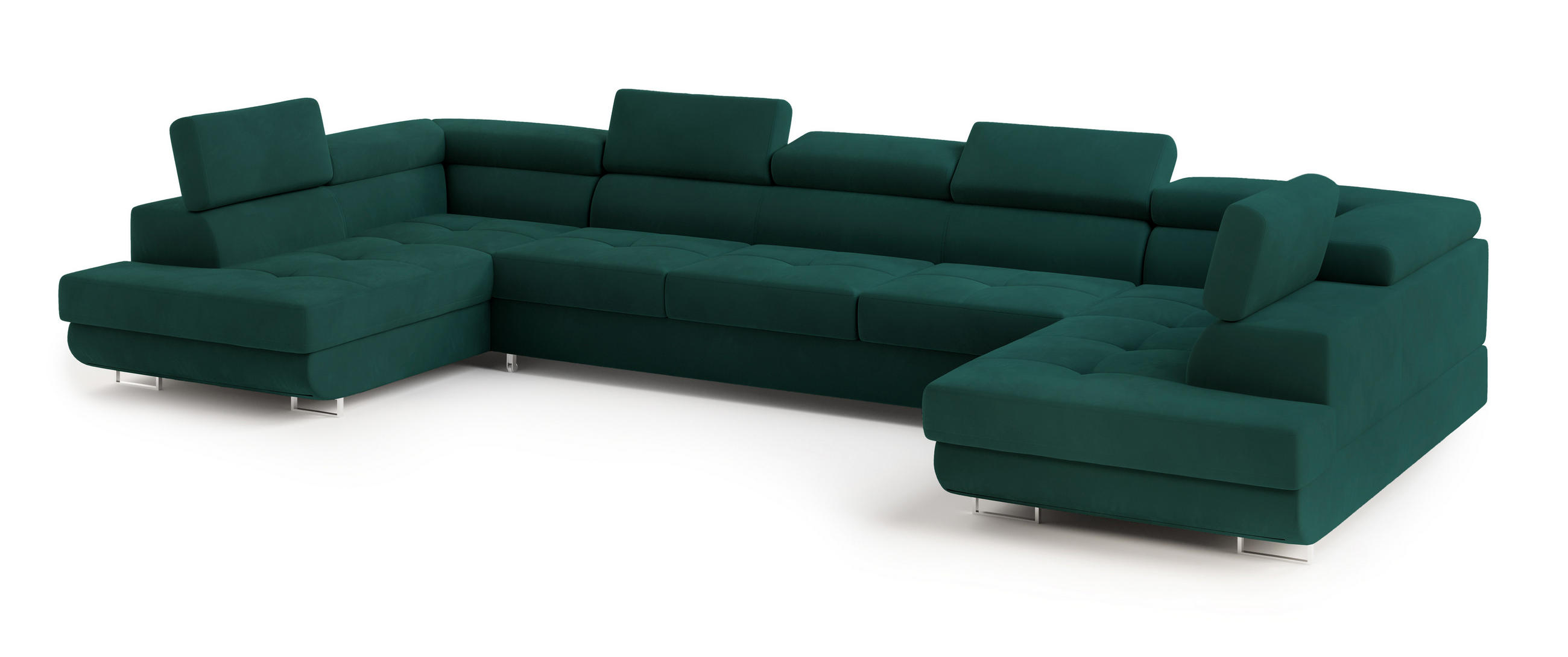 WOHNLANDSCHAFT ISOLANO Grün Velours-Stoff mit Schlaffunktion - Grün, Holz (408/90/202cm) - MASSENO