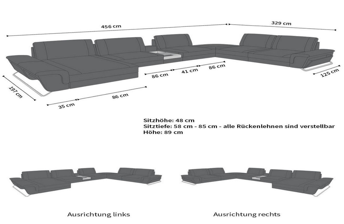 WOHNLANDSCHAFT Bari XXL - Weiß, Leder (456/89/329cm) - Sofa Dreams