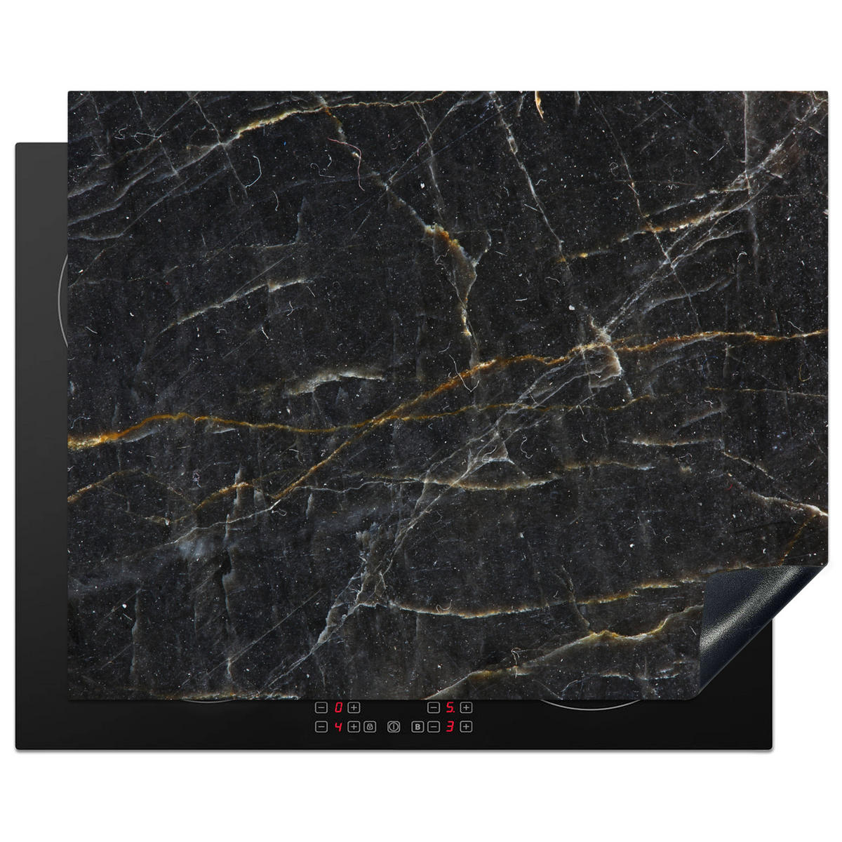 HERDABDECKPLATTE Marmor - Schwarz - Gold - Grau - Marmorstruktur 65x52 cm - Goldfarben, Kunststoff (65/0.2/52cm) - MuchoWow