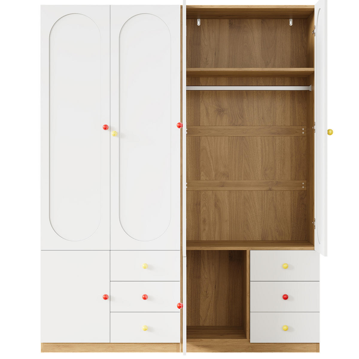 KLEIDERSCHRANK aus MDF 160x45x200 cm Weiß mit 2 Türen, 3 Schubladen, Kleiderstange und Anti-Kipp-Schutz - Weiß, Holzwerkstoff (160/200/45cm) - Modfu