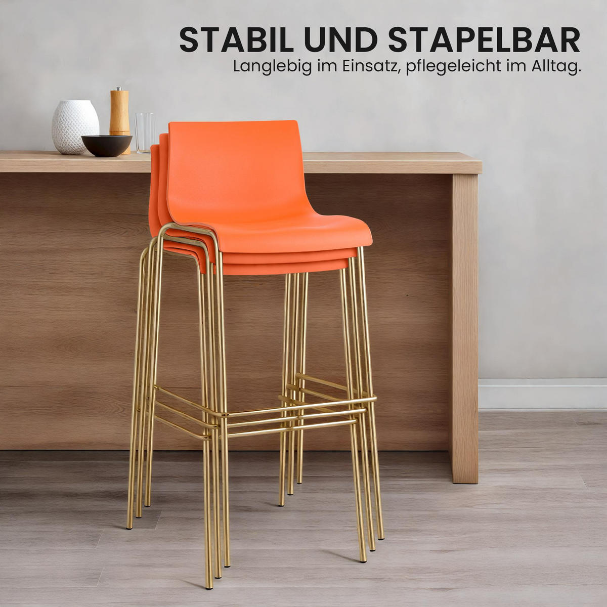 BARHOCKER Kunststoff Orange - Goldfarben/Orange, Kunststoff/Metall (43/100/48cm) - CLP
