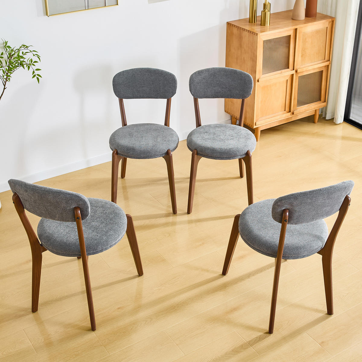 ESSZIMMERSTUHL 4er-Set aus Leinen mit Polsterung - Grau, Textil (48.5/84/55.5cm)