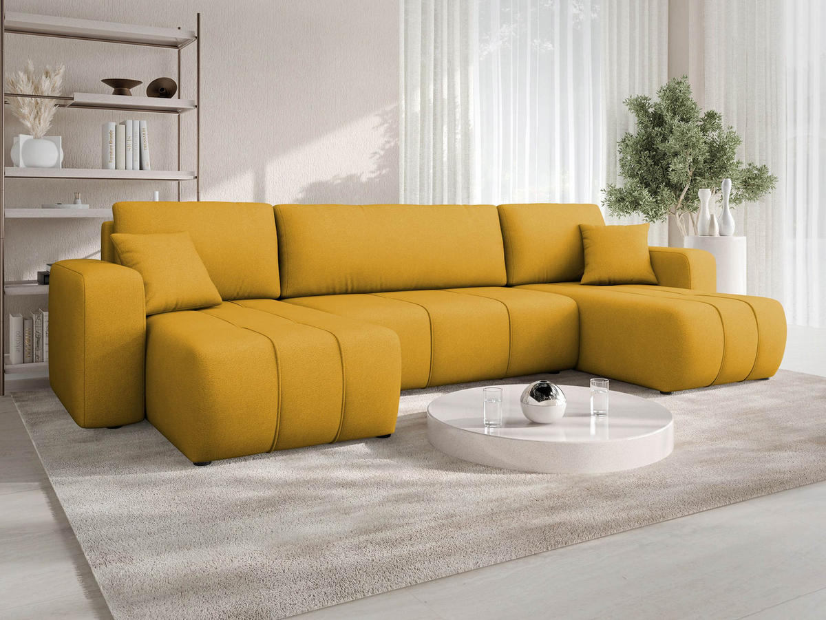 CANAPEA ÎN FORMĂ DE U Furyn U - galben/negru, material plastic/material textil (312/82/145cm) - MIRJAN24