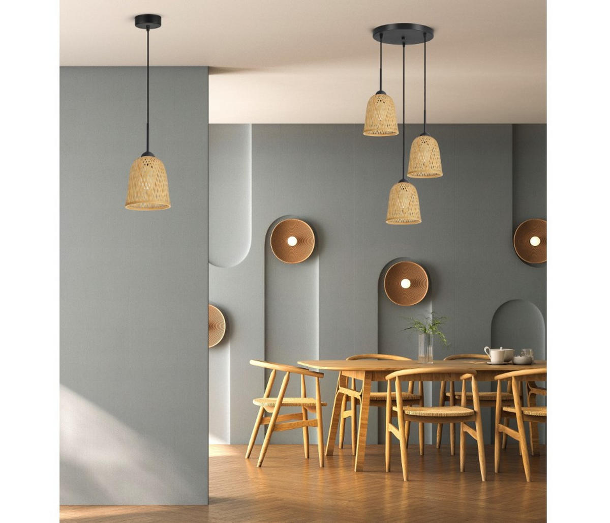 PENDELLEUCHTE BOHO - Schwarz/Weiß, Holz/Metall (40/40/100cm) - kiki design