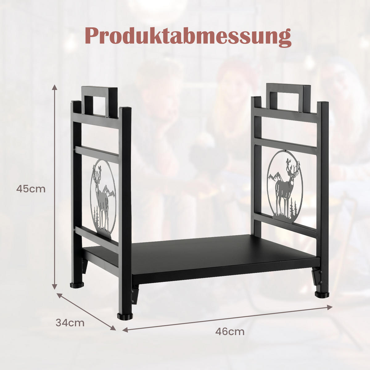 KAMINHOLZSTÄNDER Eisen Schwarz - Schwarz, Metall (33/45/46cm) - COSTWAY