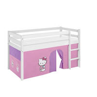 HOCHBETT Jelle mit HELLO KITTY Vorhang - Kinderbett - Weiß, Holz - Lilokids