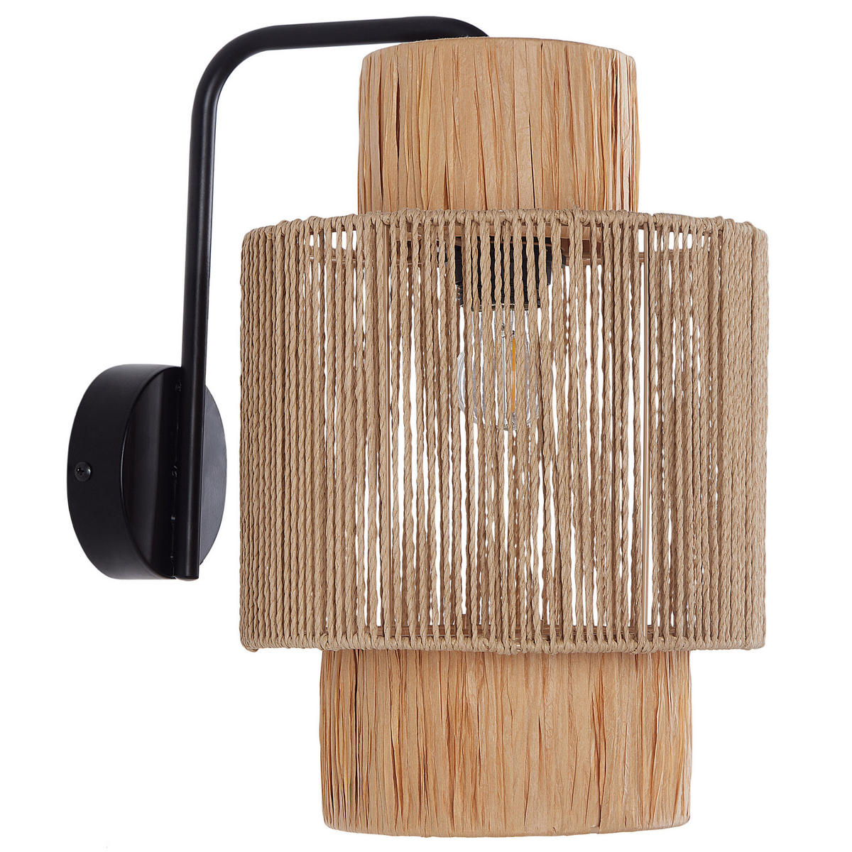 WANDLAMPE 2er Set Naturfarben/Schwarz Jamma - Schwarz/Naturfarben, Naturmaterialen (30/36/24cm) - Beliani