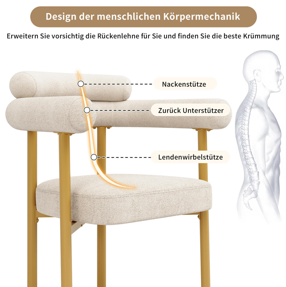 ESSZIMMERSTUHL mit ergonomischer Rückenlehne 70 x 62 x 84 cm Beige - Beige, Metall (62/84/70cm) - Meubliv