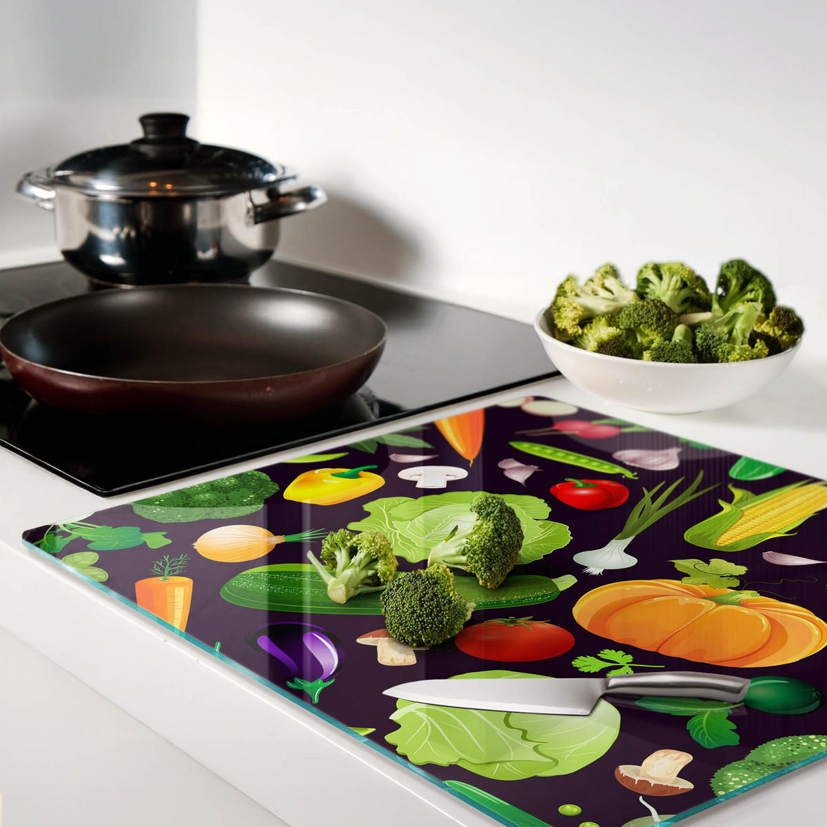 GLASPLATTE 60x52 cm Buntes Gemüse - Multicolor, Glas (60/0.4/52cm) - TULUP