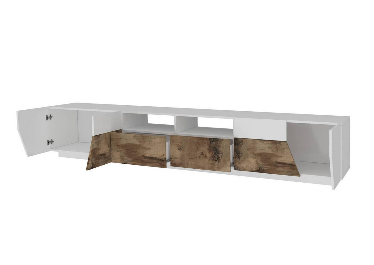 FERNSEHSCHRANK Glänzendes Weiß, Ahorn 43/260/46 cm - Ahornfarben/Weiß, Holzwerkstoff (260/46/43cm) - DMORA